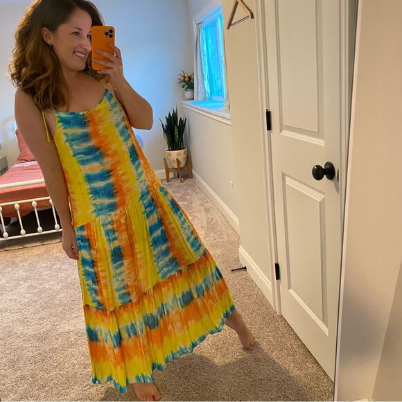 Revolve Kos Resort Rainbow Tie Dye Strappy Maxi Dress Small - Picture 4 of 11